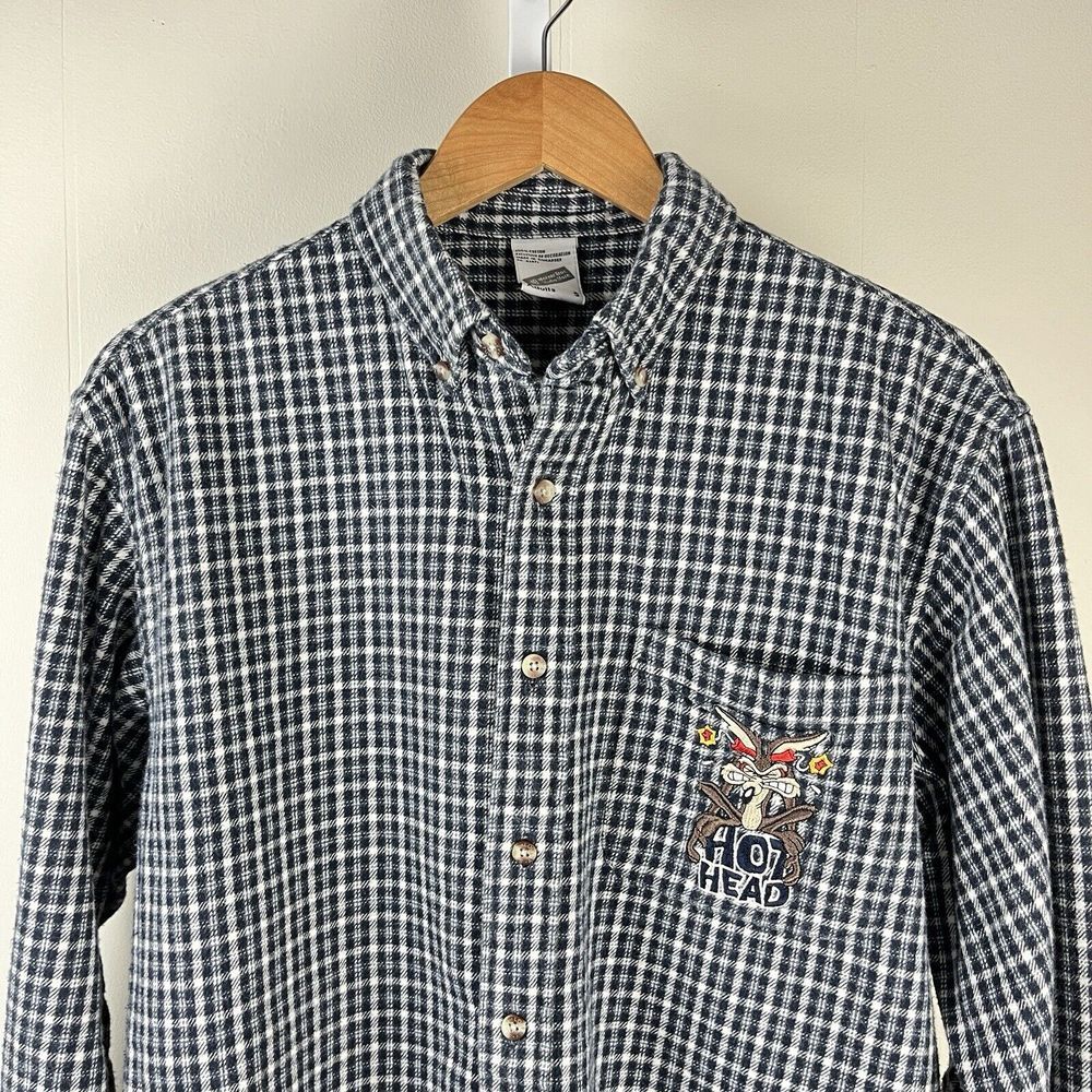 Warner Bros Studio Store VTG 90s Wile E Coyote Embroidered Flannel Shirt Small